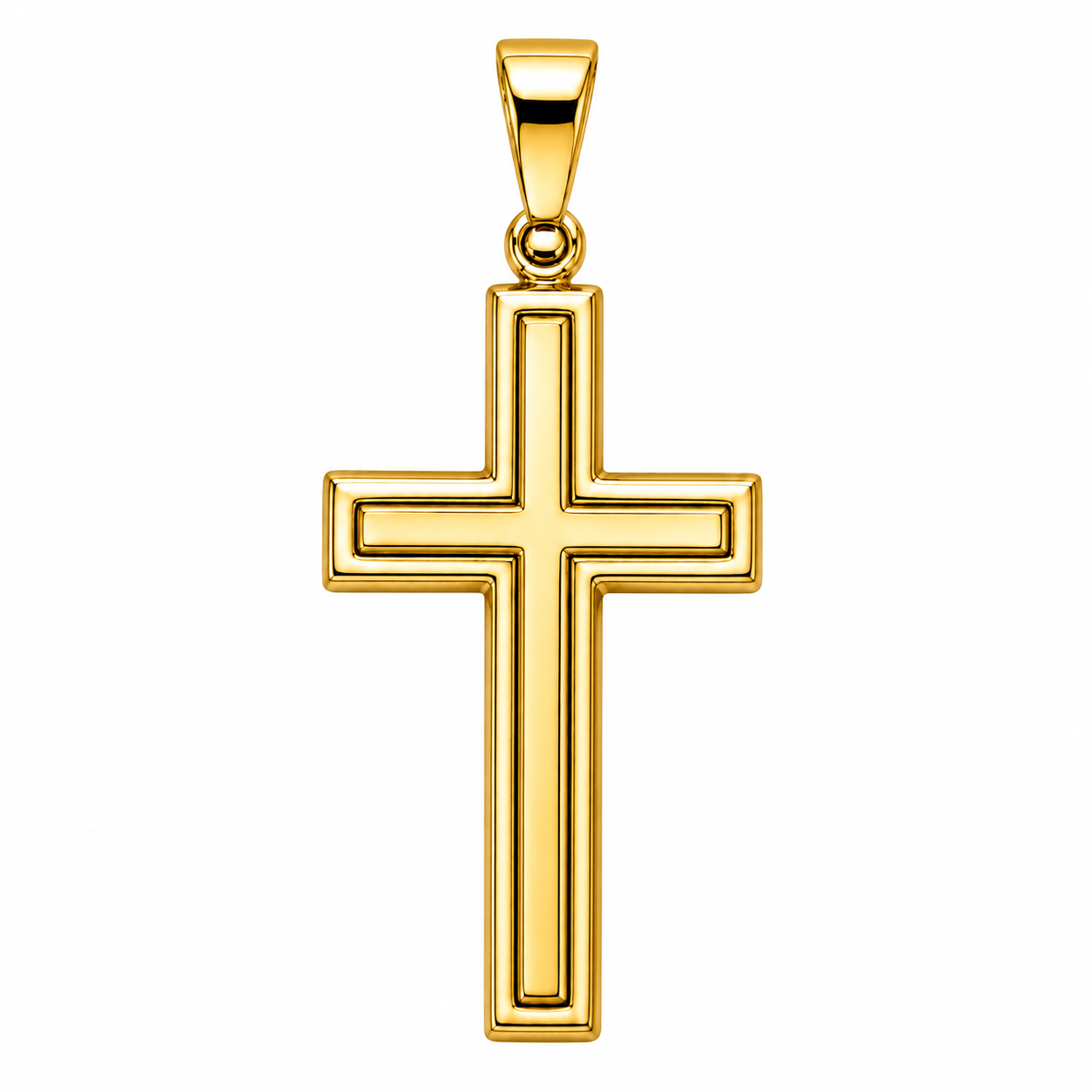 Solid Gold Line Cross Pendant