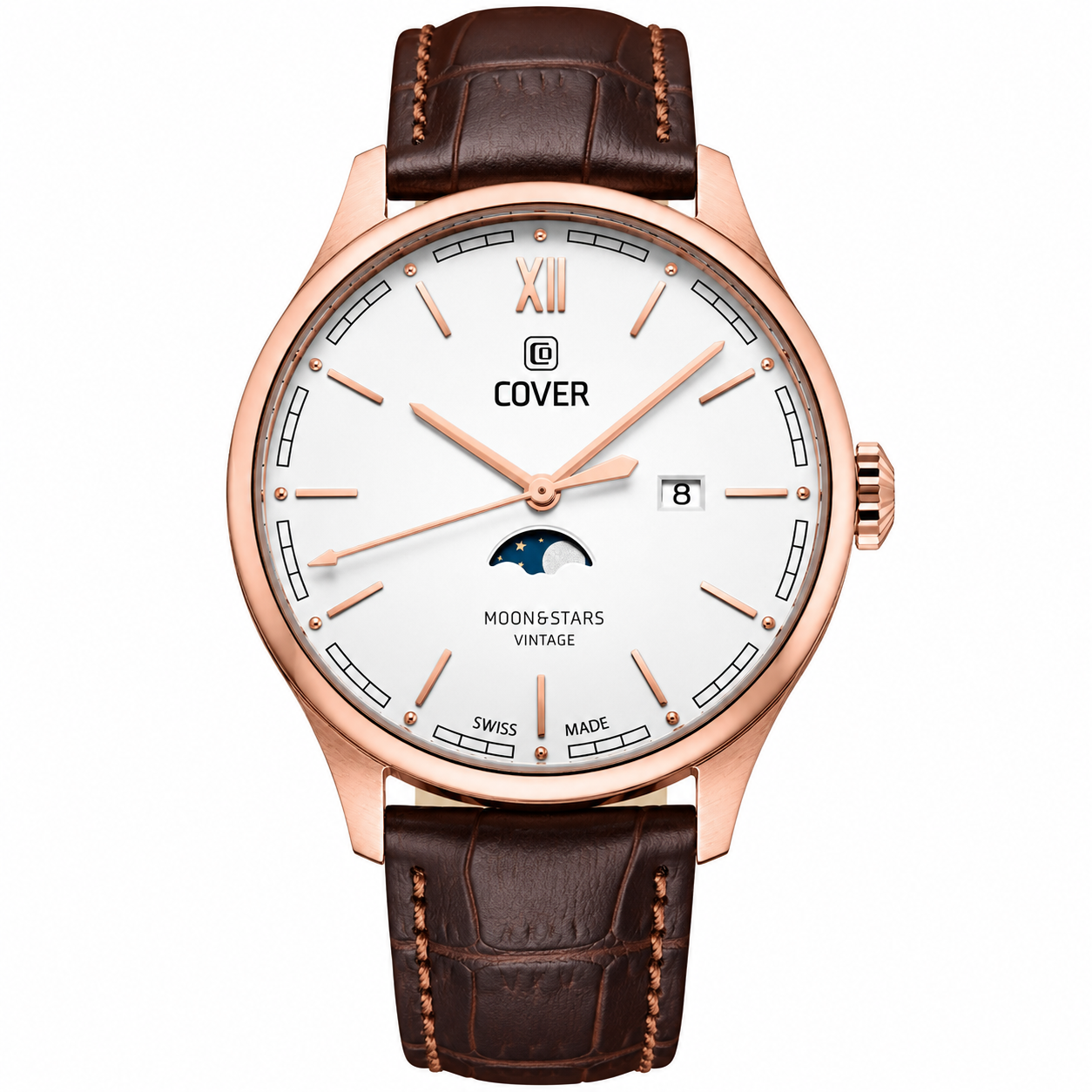 COVER Chapman Moon&Stars White, Leather Brown, Rose Gold Watch