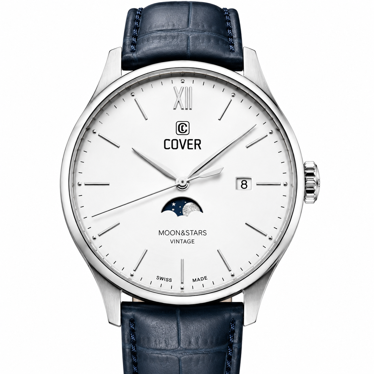 COVER Chapman Moon&Stars White, Leather Blue, Silver Watch