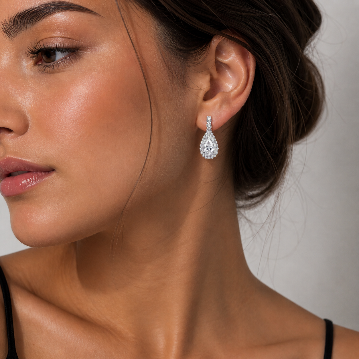 Lunara Halo Drop Earrings