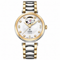 COVER Lady Diamond Open Heart Automatic Watch White Pearl, Bicolor