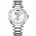 COVER Lady Diamond Open Heart Automatic Watch White Pearl, Silver